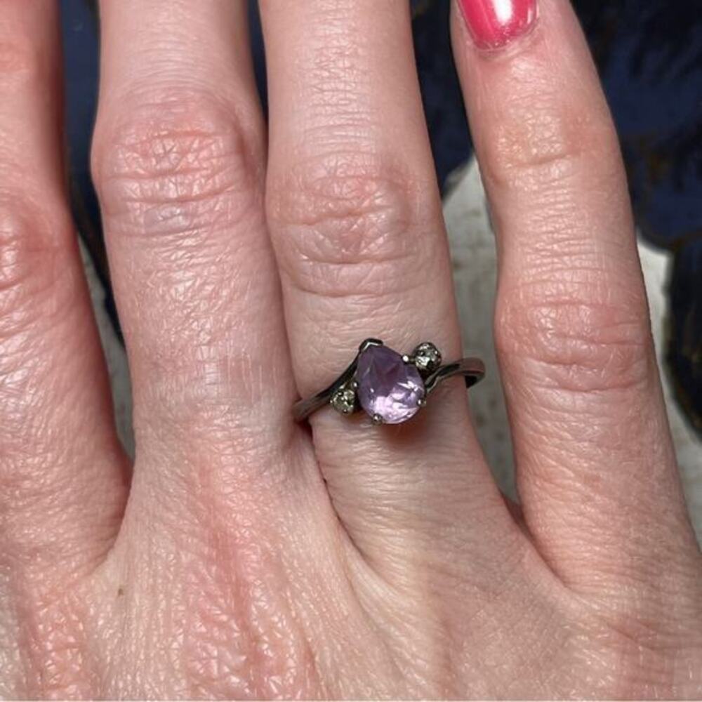 Vintage Sterling silver and pink mauve stone ring CZ October Birthstone size 6